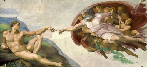 Michelangelo's fresca of Adam's creation, a renaissance, christian painting.