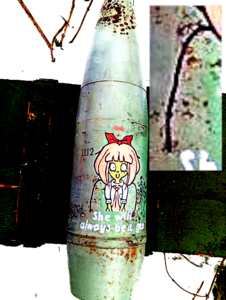 Zellig drawn on a russian artillery shell (in Photoshop)[14]